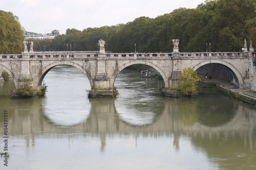 Old bridge over Tiber river in Roma