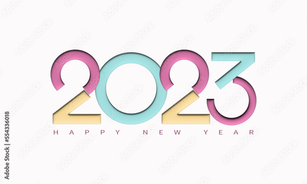 Happy new year 2023 with 3D number. Greeting concept for 2023 new year banner template isolated on light background.Vector design.