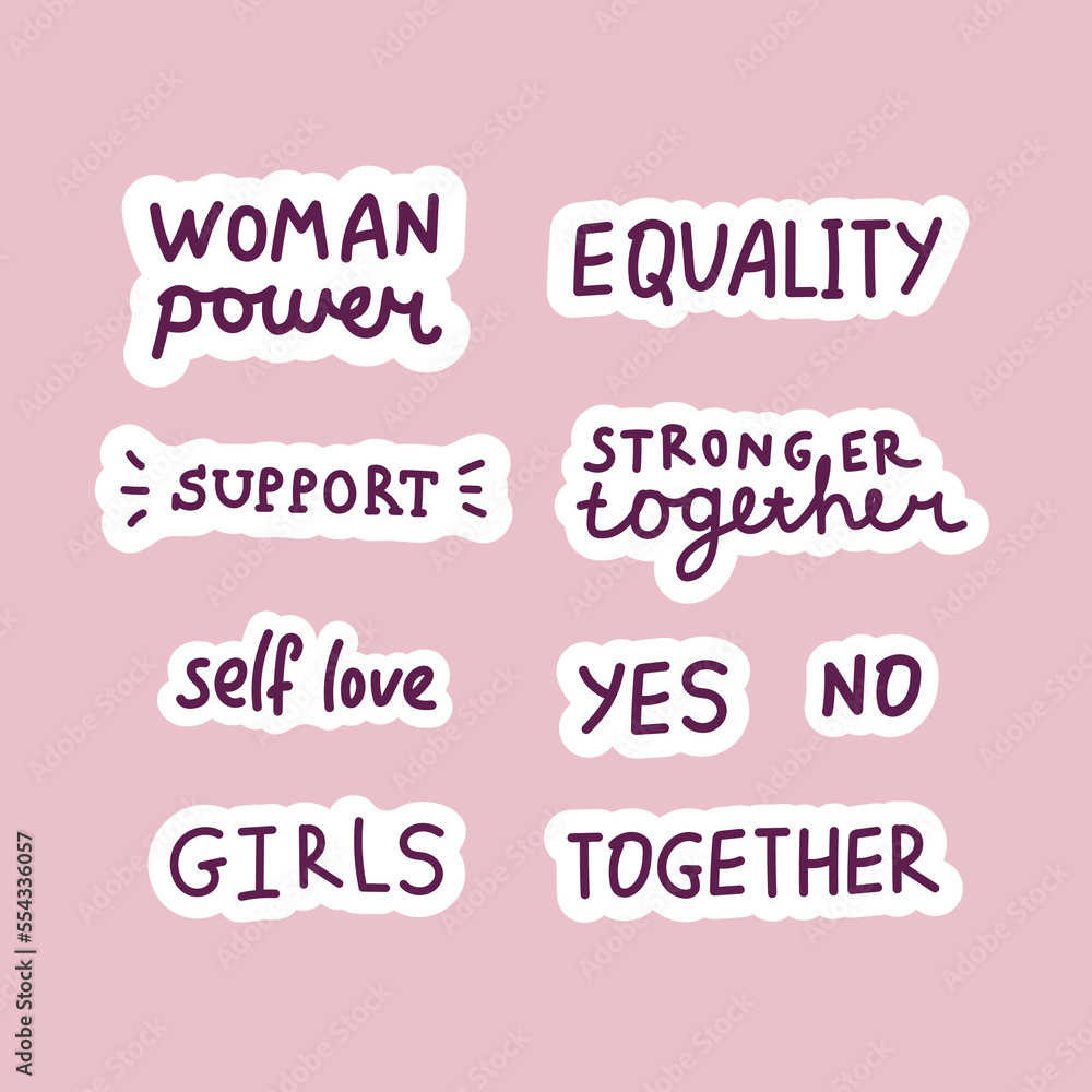 Set of feminist support phrases stickers for print Set of feminist support phrases stickers for print