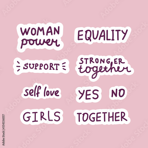 Set of feminist support phrases stickers for print