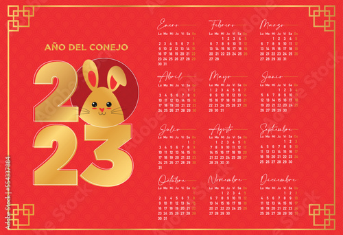 Calendario 2023 año conejo Chino