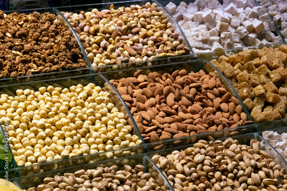 Dried nuts, Turkish delights are sold over the counter. The best options for those who want to eat healthy food.