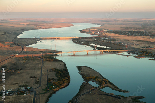 A bridge that spans the Columbia River on Interstate 82, between Washington and Oregon.; McNary Dam, Columbia River, Washington photo