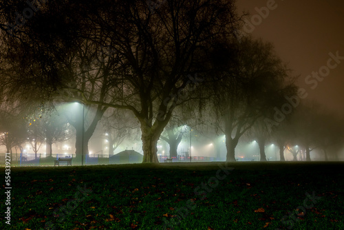 Foggy morning in London Fields, Shoreditch, London, UK; London, England photo