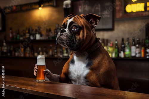 Dog drinking beer at bar © Ivan