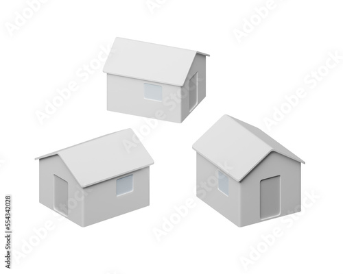 Toy homes in isolated background, 3d illustration. Housing concepts, real estate on a budget and mortgage symbols