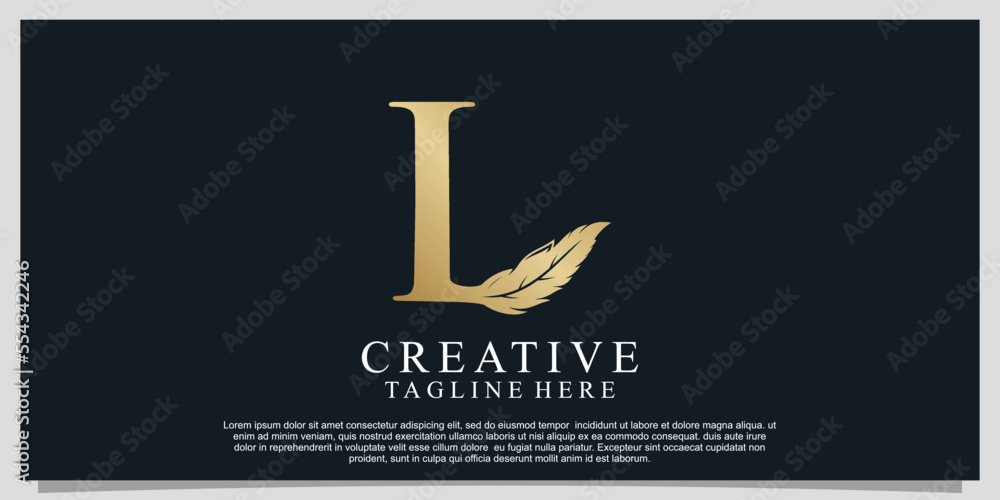 Golden letter L with unique feather combination logo design Premium Vector Golden letter L with unique feather combination logo design Premium Vector