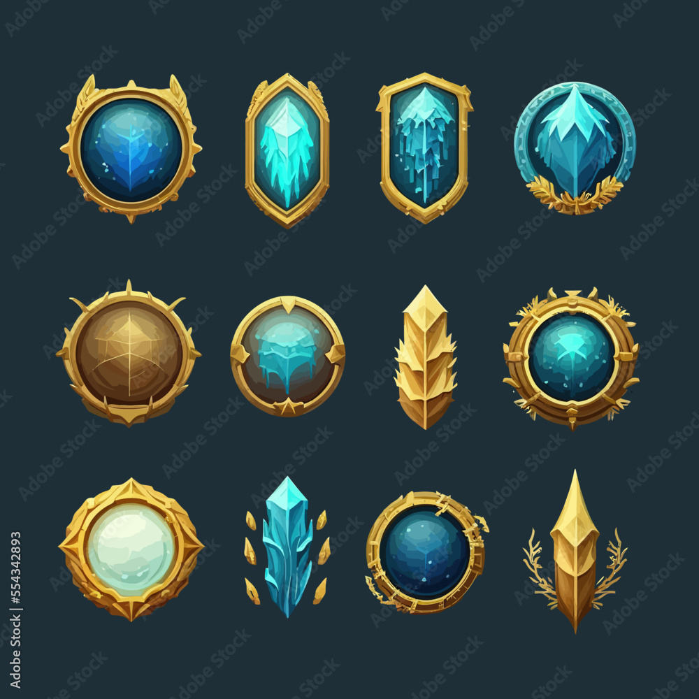 Game frame set, round level up title UI GUI. Isolated on a black