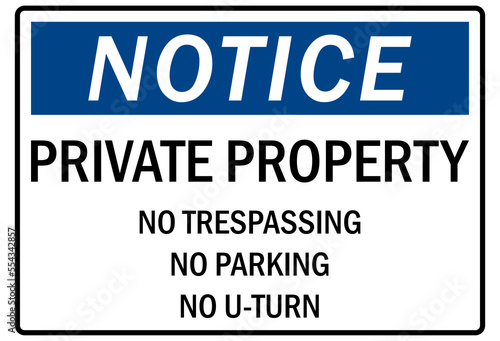 Parking-no parking sign private property no parking no trespassing no u-turn