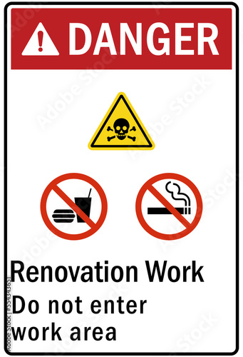 Renovation work area sign and labels