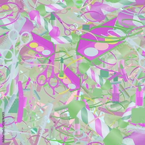 Background pattern abstract design texture. Seamless. Theme is about powder, nail polish, hairdressing, confetti, hair care, weaving, decor, wavy, pomatum, Barber pole, salon, parlor, cosmetics