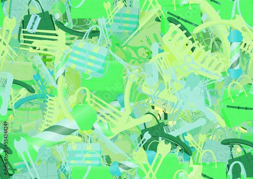 Background pattern abstract design texture. Seamless. Theme is about hairstyle, stuff, claw, girl, everyday, comb, store, Laptop Backpack, barber, hairdressing, shaving, bobby pin, parlor