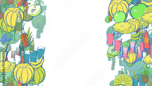 Background pattern abstract design texture. Alcohol and Fruits. Vertical seamless stripes. Border frame, transparent background. Theme is about cola, women's cocktail, Apple, grapes, Russian