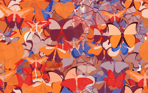 Background pattern abstract design texture. Seamless. Theme is about embellishment, fly, Monarch, dressing, summer, love, Butterfly, vector, hearts, romance, wildlife, tropical, drawing