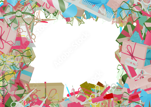 Background pattern abstract design texture. Border frame, transparent background. Theme is about embellishment, comb, decoration, shaving, scissors, wedding, holiday, for papers, marker