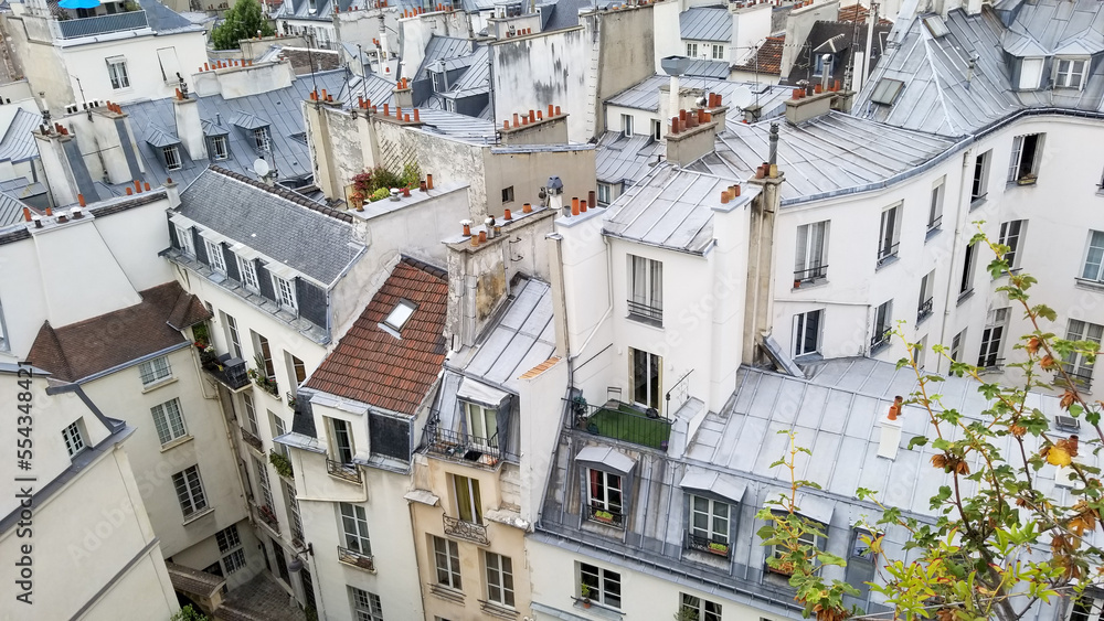 France roof tops overview of crowded neighborhood