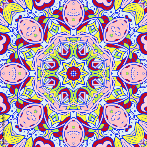 Seamless tile texture. Tracery mehndi design image. Ethnic doodle art. Curved doodling picture. Vector