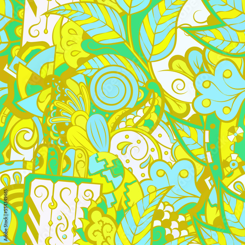 Tracery seamless pattern. Mehndi design. Ethnic doodle texture. Curved doodling background. Vector