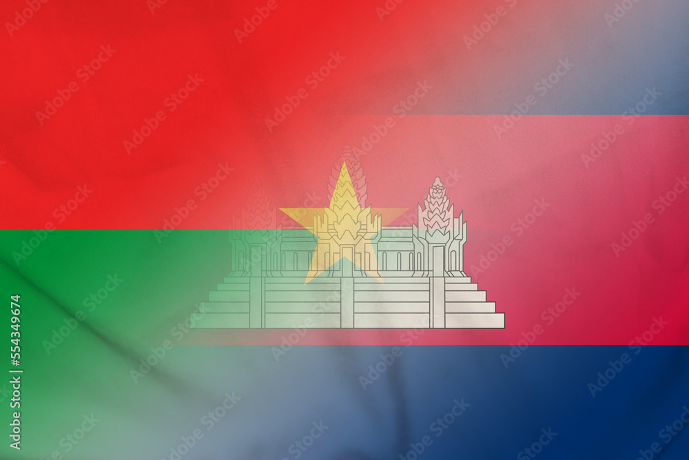 Fototapeta premium Burkina Faso and Cambodia official flag transborder contract BTN BFA