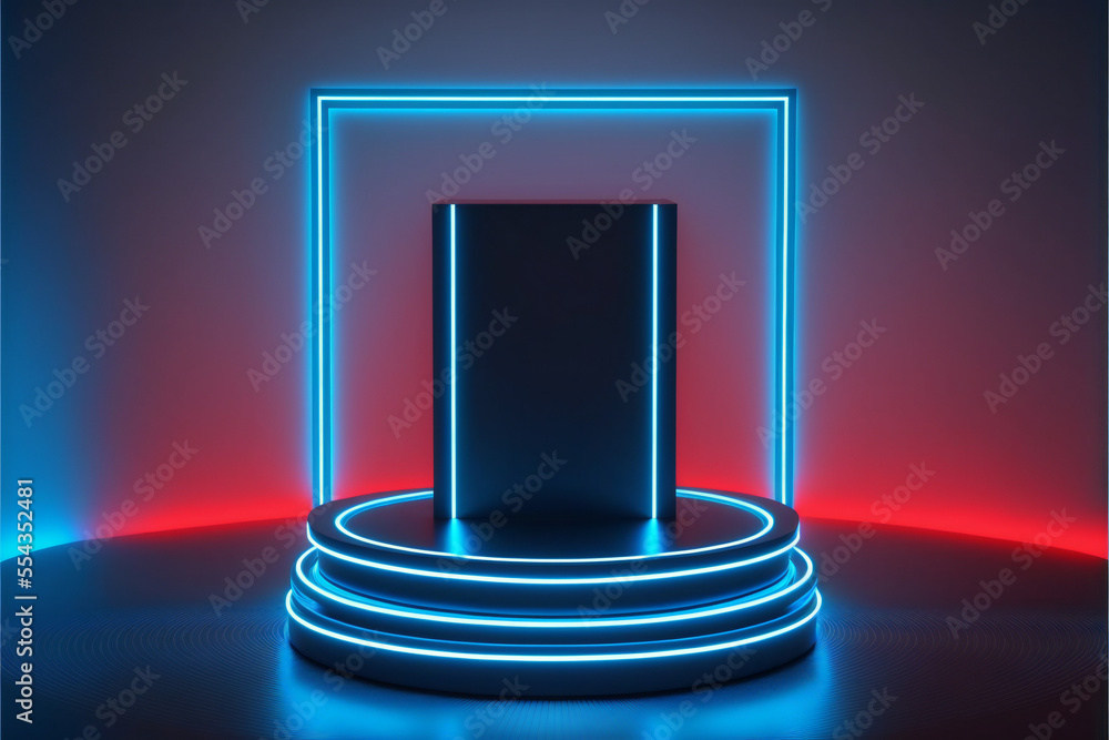 Abstract background blue futuristic pedestal for product presentation, podium product display 3d rendering Abstract background blue futuristic pedestal for product presentation, podium product display 3d rendering