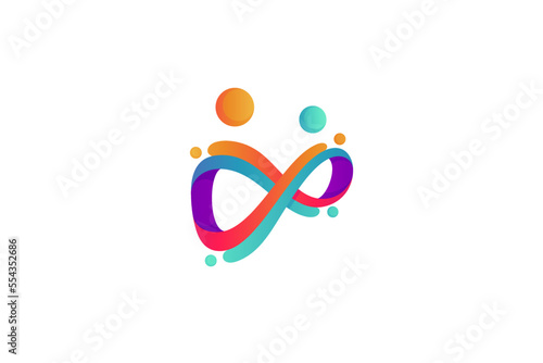 infinity logo with abstract people shapes in colorful gradations