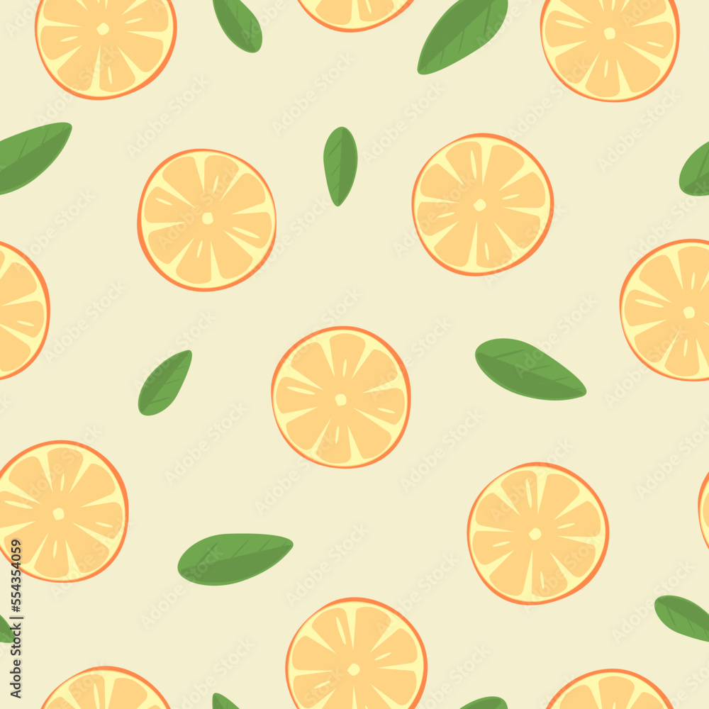 custom made wallpaper toronto digitalSeamless pattern with orange halves and leaves on a light background in vector