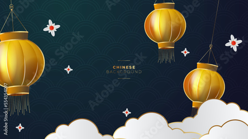 Chinese background vector illustration with red and gold 3d gradient color
