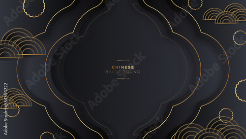 Chinese background vector illustration with black red and gold 3d gradient color
