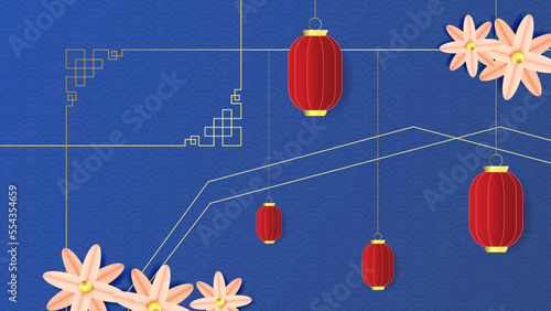 Chinese background vector illustration with blue red and gold 3d gradient color
