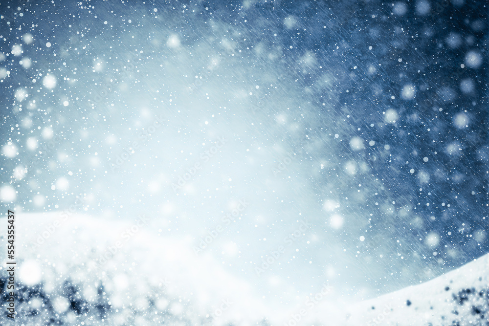 Snowy winter background with snowflakes. Generative AI.