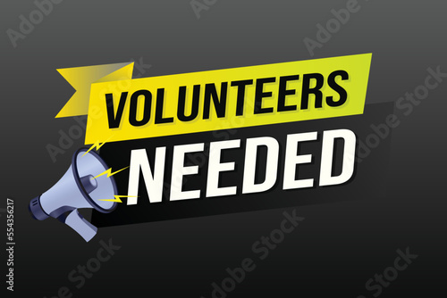 Volunteers needed word concept vector illustration with lines 3d style for social media landing page, template, ui, web, mobile app, poster, banner, flyer, background, gift card, coupon, label	