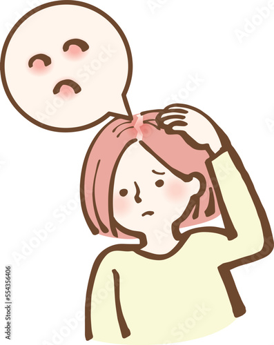 頭にニキビができている女性　イラスト