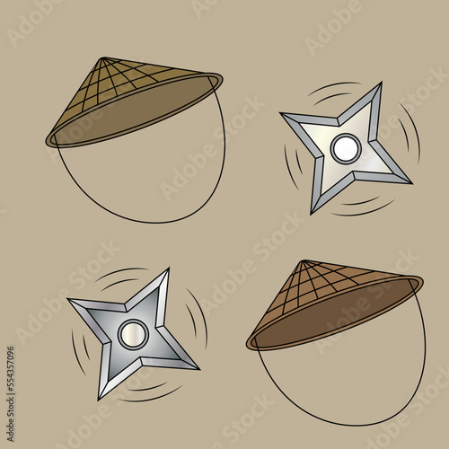 Illustration of Ninja Hat and Shuriken, Ninja hat, Ninja Shuriken, Ninja, Traditional Ninja Hat, Japan, Ninja Samurai