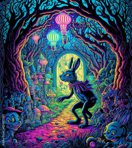 Psychedelic Rabbit in the Forest Generative AI
