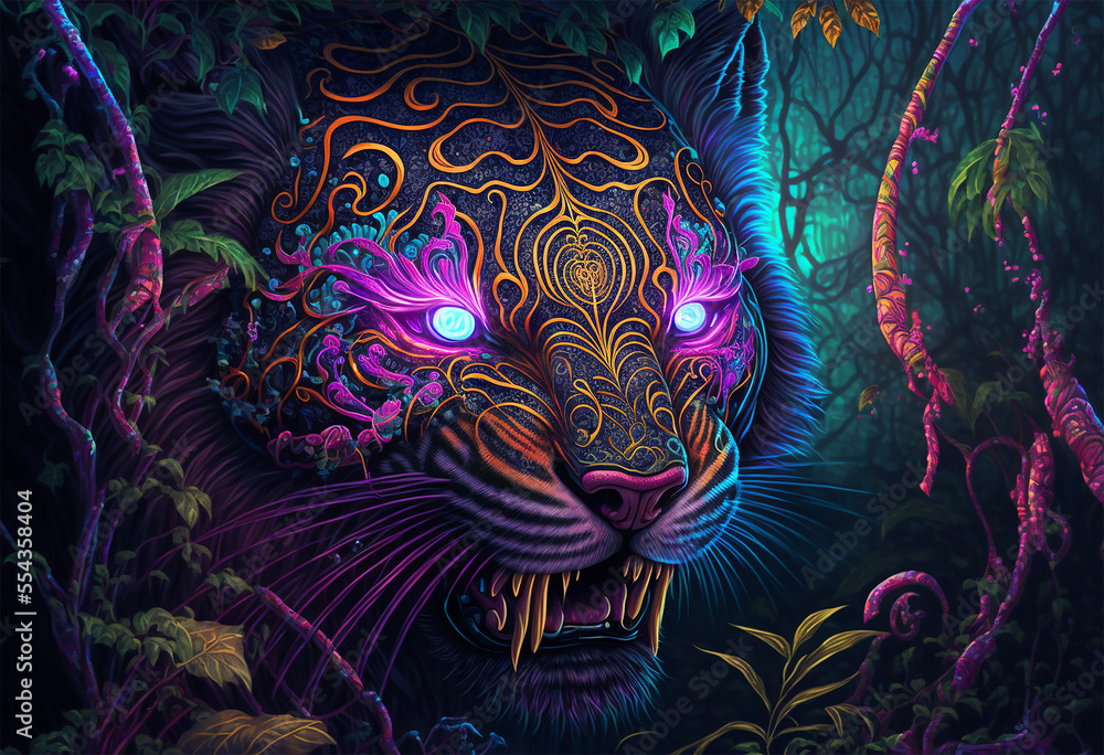 Trippy Tiger Face Generative AI Stock Illustration | Adobe Stock