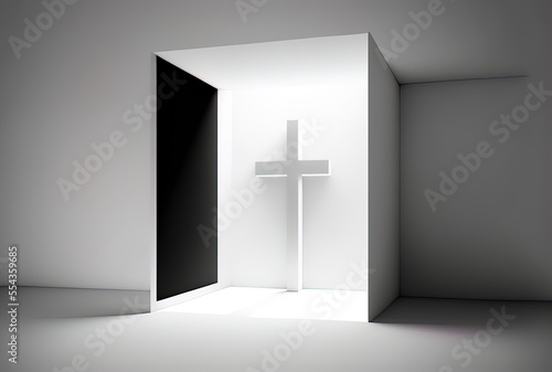 a white background with a solitary Christian cross. Generative AI