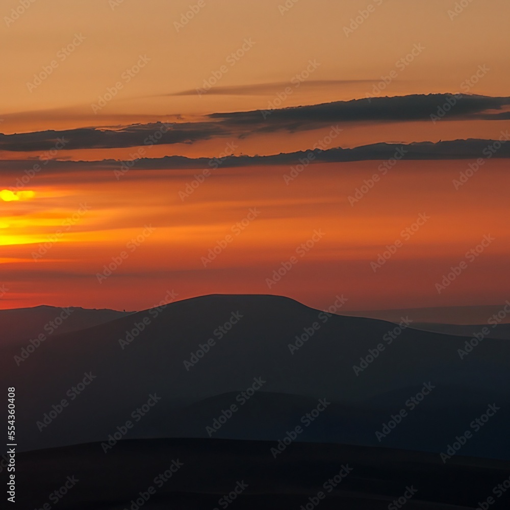 Mountain landscape at sunset AI
