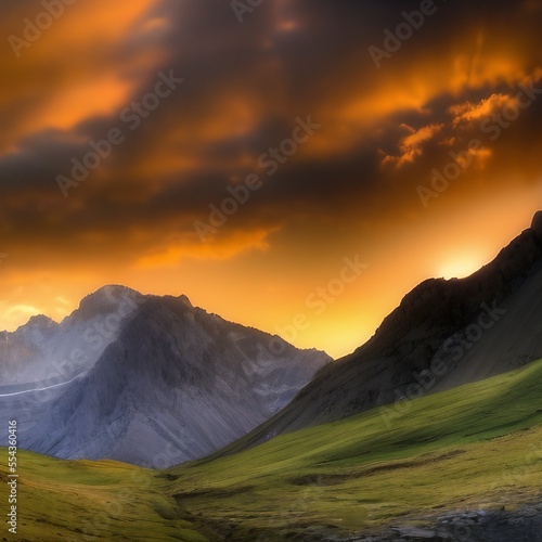 Mountain landscape at sunset AI