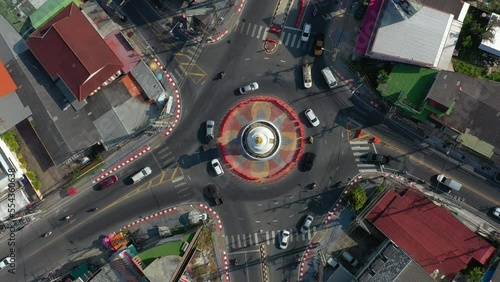 sunny day phuket island traffic street circle aerial topdown panorama 4k thailand photo