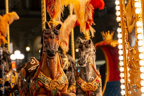 Valokuva A merry-go-round in the Christmas season in Europe.