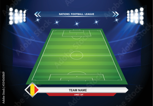 Football or soccer playing field with set of infographic elements. Sport Game. Sport Cup. Vector illustration.