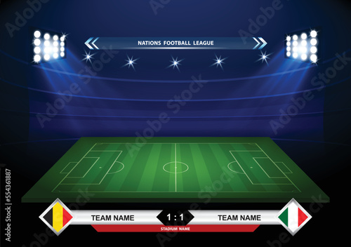 Football or soccer playing field with set of infographic elements. Sport Game. Sport Cup. Vector illustration.