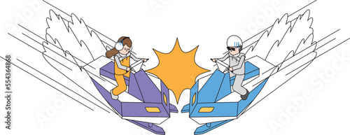 衝突事故をしたスノーモービルのアイソメイラスト