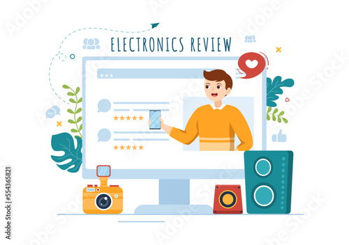 Electronics Review with Customer Rating Quality of Service or Application and Provide Feedback in Flat Cartoon Hand Drawn Templates Illustration
