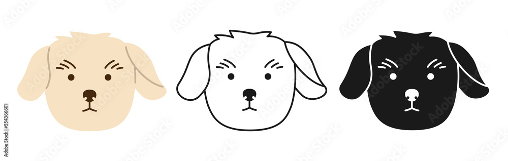 Dog Maltese terrier faces cartoon character set. Smiling comic funny doggy pet baby. Cute puppy childish kawaii head symbol muzzle, line doodle, icon or silhouette. Print flat sticker template vector Dog Maltese terrier faces cartoon character set. Smiling comic funny doggy pet baby. Cute puppy childish kawaii head symbol muzzle, line doodle, icon or silhouette. Print flat sticker template vector