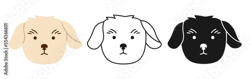 Dog Maltese terrier faces cartoon character set. Smiling comic funny doggy pet baby. Cute puppy childish kawaii head symbol muzzle, line doodle, icon or silhouette. Print flat sticker template vector