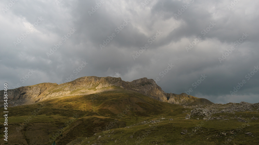 Landscape with meadow at the Col du Pourtalet in the Pyrenees Mountains at the french and spanish border, Col du Pourtalet, Nouvelle-Aquitaine France