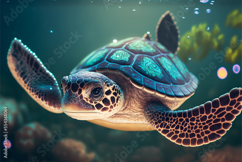 Sea turtle swimming in the Ocean  Digital Illustration  Concept Art