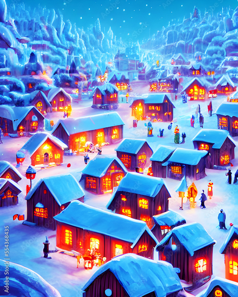 Winter Snow Cottage - Retro Illustration
