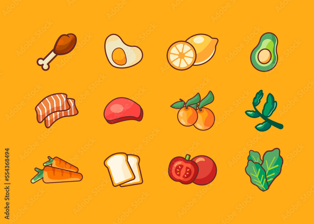 Healthy food, fruit and vegetables icon pack Healthy food, fruit and vegetables icon pack